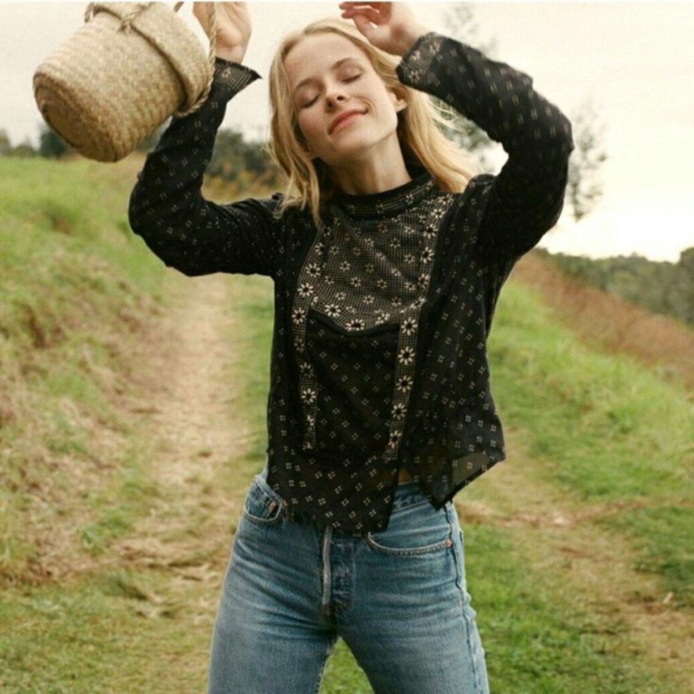 Doen Remy Floral Top Black Medium